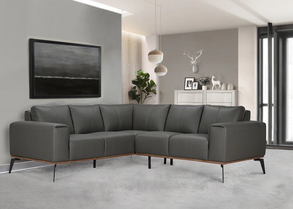 Pietro Gray Leather Sectional - SAVE 55%
