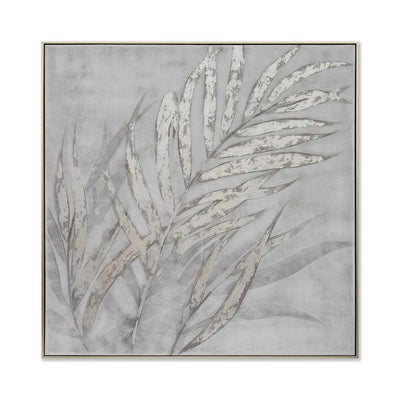 Silver Leaves Hand-Painted Canvas Artwork Oil Painting 50 x 50 - Framed