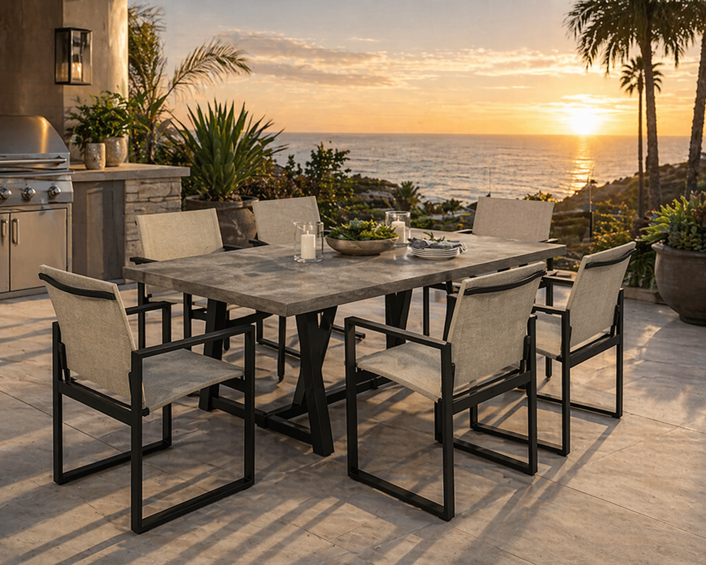 Allure 7 Pce Trestle Dining Set - Outdoor Aluminum - - Greathouse