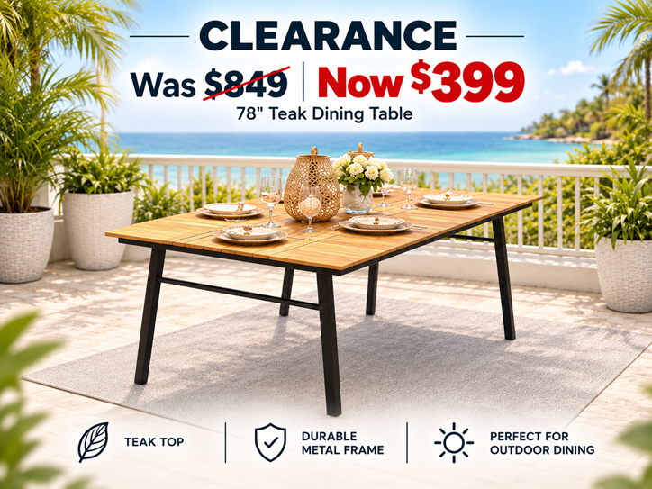 Parker 79" Teak Outdoor Dining Table - 60% OFF