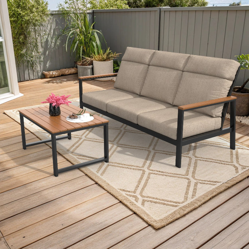 Landon 3 Pce High Back Sofa Seat Set - Aluminum - - Greathouse