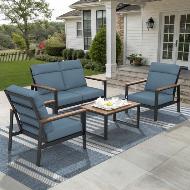 Landon 3 Pce High Back Love Seat Set - Aluminum - - Greathouse
