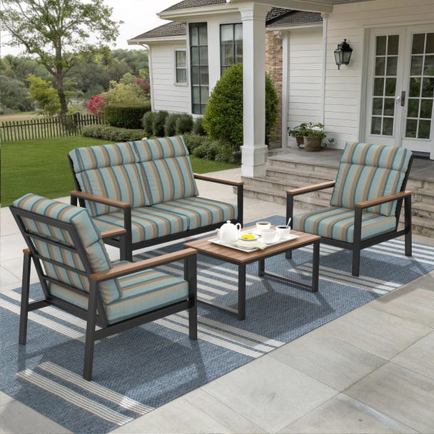 Landon 3 Pce High Back Love Seat Set - Aluminum - - Greathouse