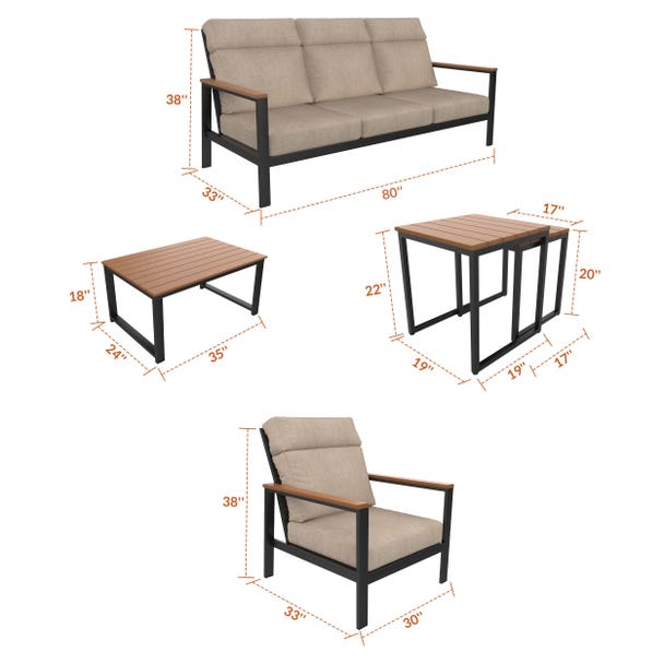 Landon 3 Pce High Back Sofa Seat Set - Aluminum - - Greathouse