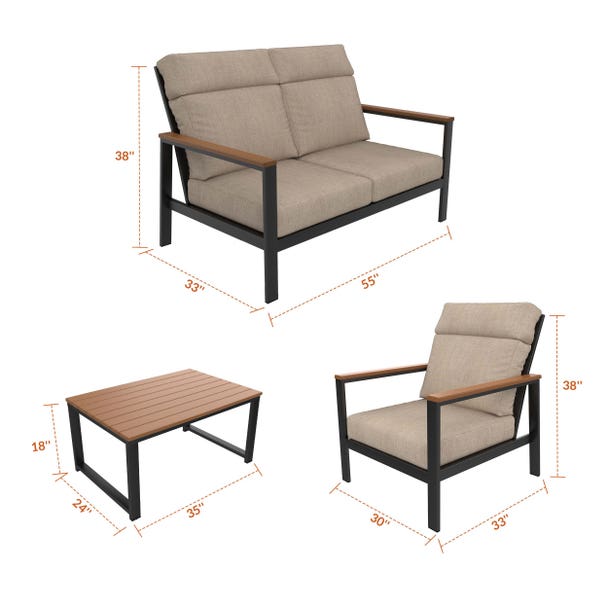 Landon 3 Pce High Back Love Seat Set - Aluminum - - Greathouse