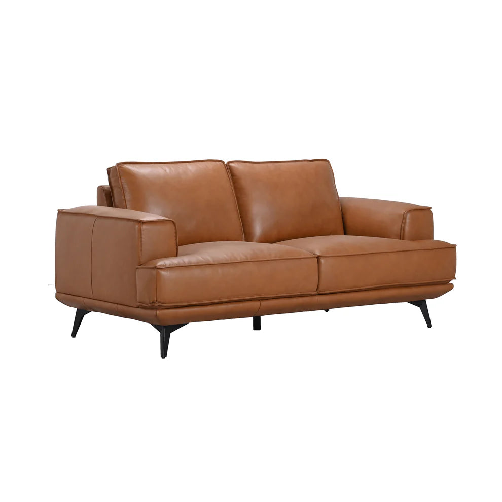 Pirelli Camel Leather Love Seat - Leather Sofa - - Greathouse