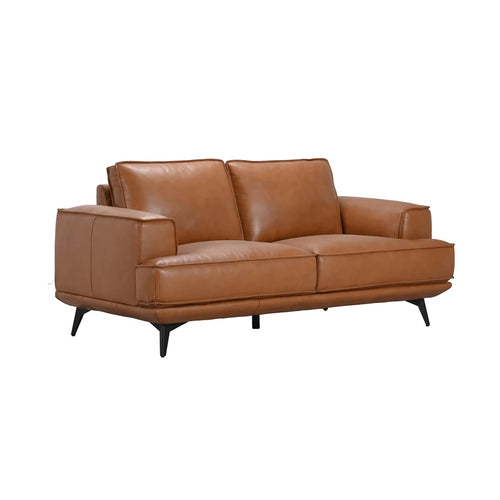 Pirelli Camel Leather Love Seat - Leather Sofa - - Greathouse