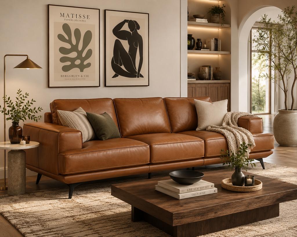 Pirelli Camel Leather Sofa - SALE PRICE