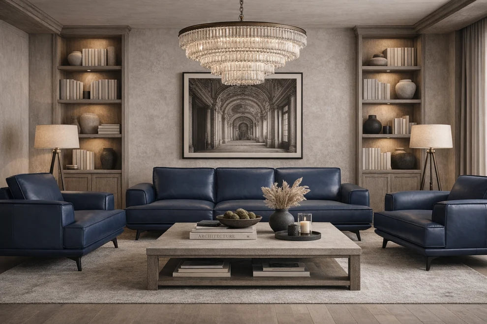 Pirelli Blue Leather Sofa - SALE PRICE
