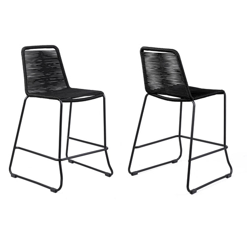 Shasta Stool Set of 2 - Black - Outdoor Rope - - Greathouse