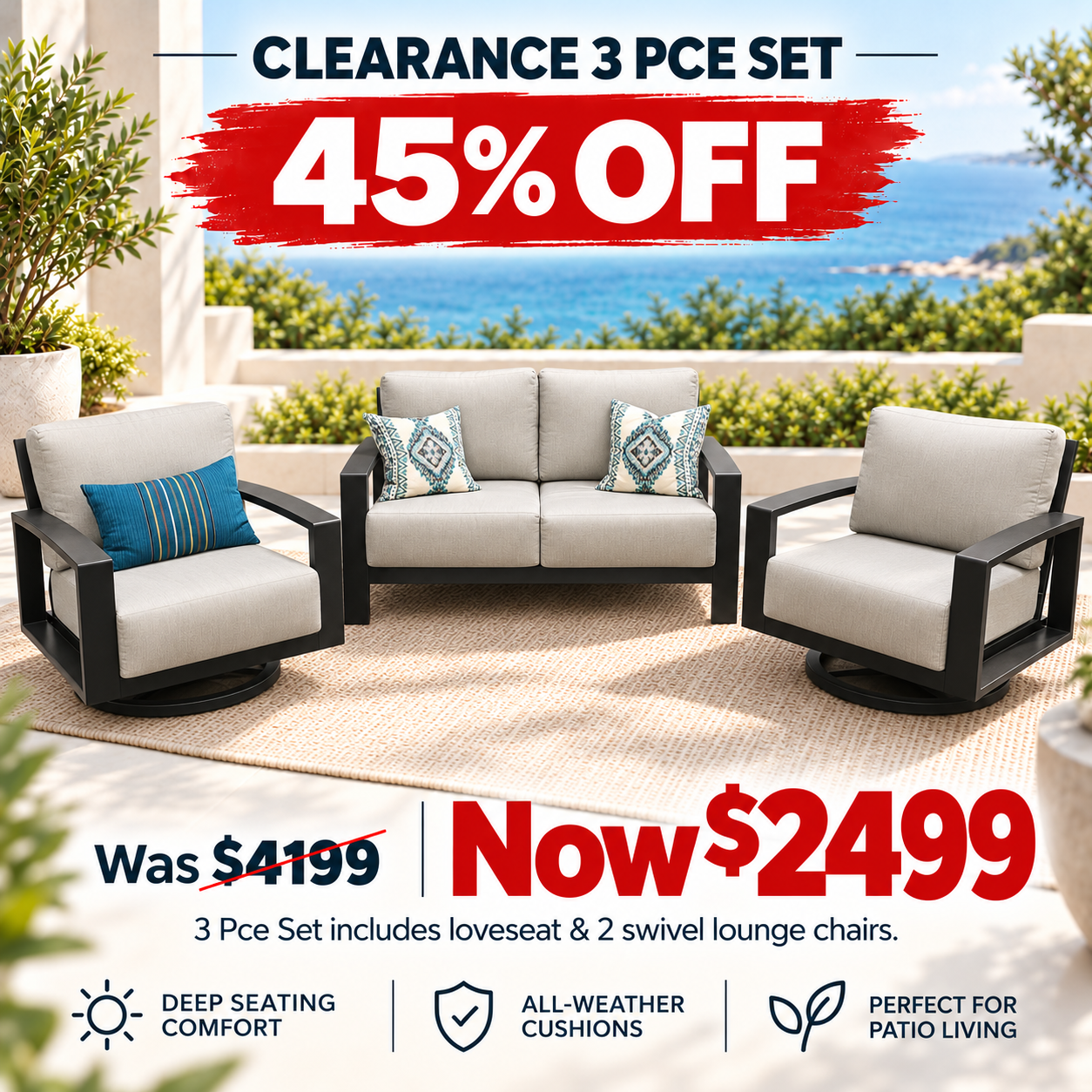 Solana 3 Piece Sofa Set - 1 Left Miramar