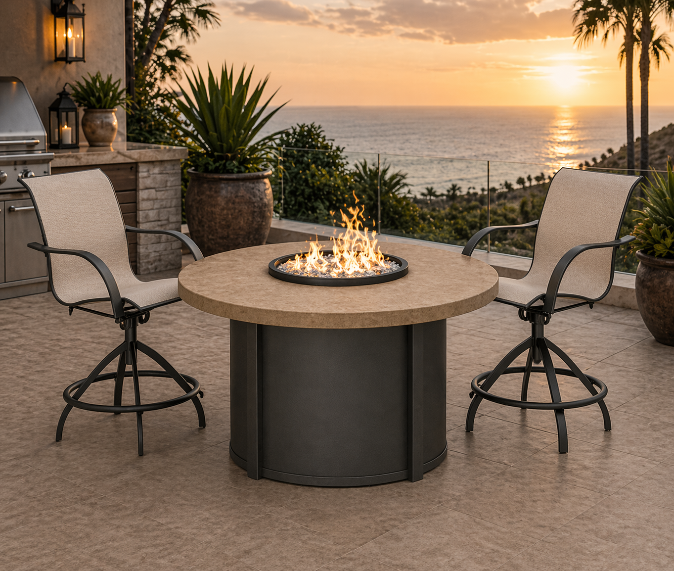 Concrete 42" Round Counter Height Fire Table