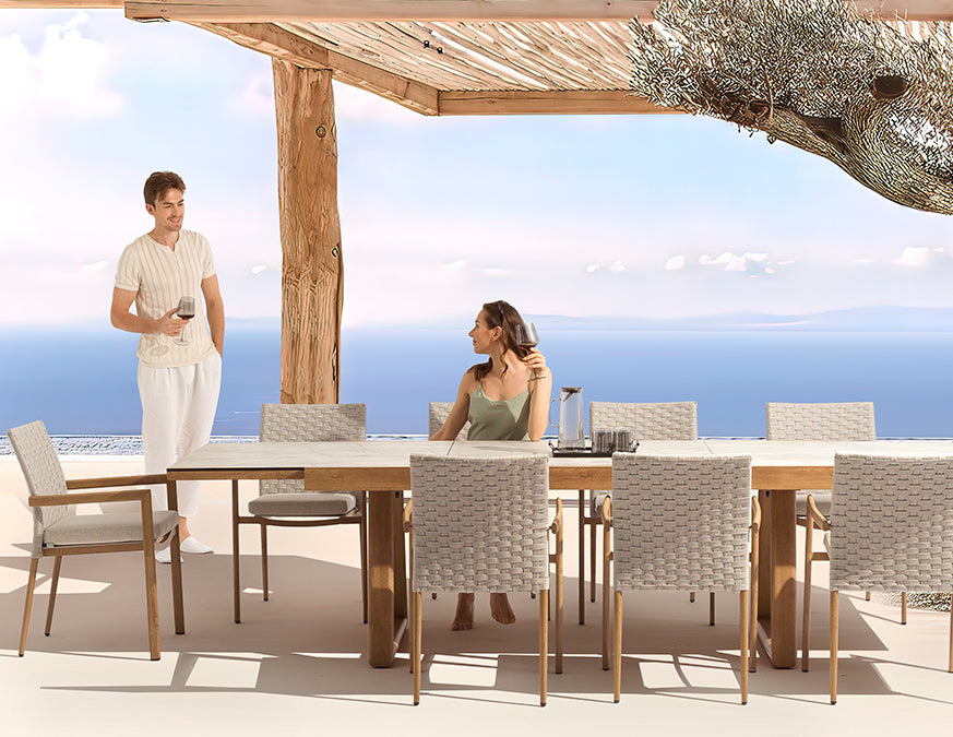 Together Extension Dining Table - Weathered Teak Finish - Outdoor Aluminum - - Greathouse