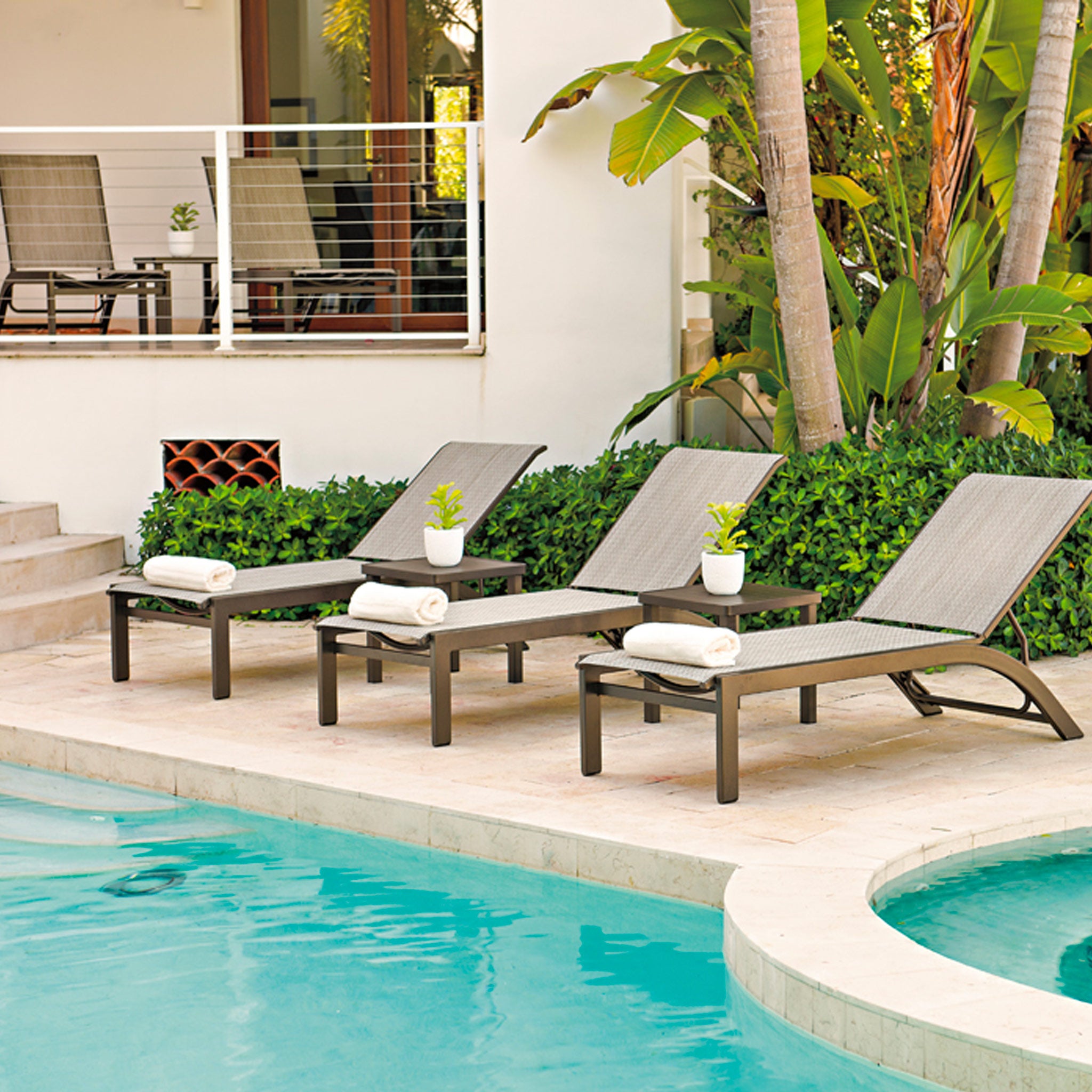 Kendall Sling Stackable Armless Chaise Lounges