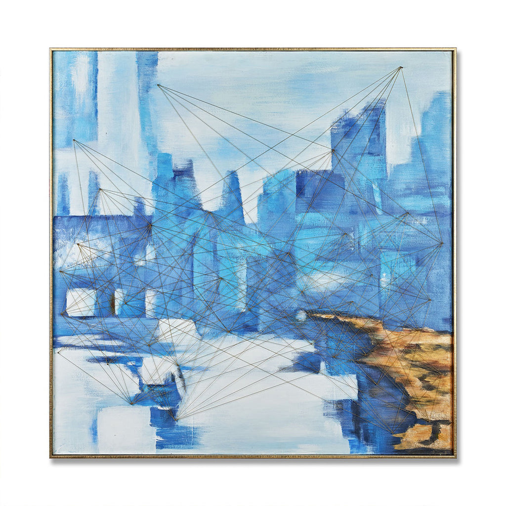 Future City Hand-Painted Canvas Artwork Oil Painting 48 x 48 - Framed - Art - - Greathouse