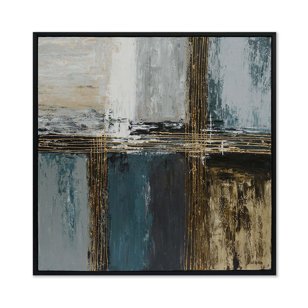 Gold City Hand-Painted Canvas Artwork Oil Painting 40 x 40 - Framed - Art - - Greathouse