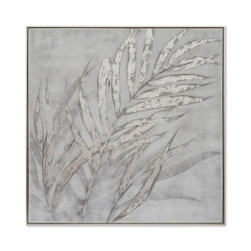 Silver Leaves Hand-Painted Canvas Artwork Oil Painting 50 x 50 - Framed - Art - - Greathouse
