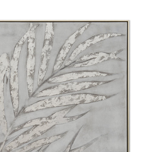 Silver Leaves Hand-Painted Canvas Artwork Oil Painting 40 x 40 - Framed - Art - - Greathouse