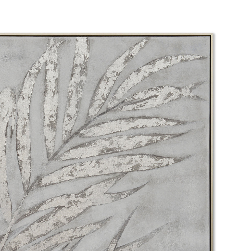 Silver Leaves Hand-Painted Canvas Artwork Oil Painting 50 x 50 - Framed - Art - - Greathouse
