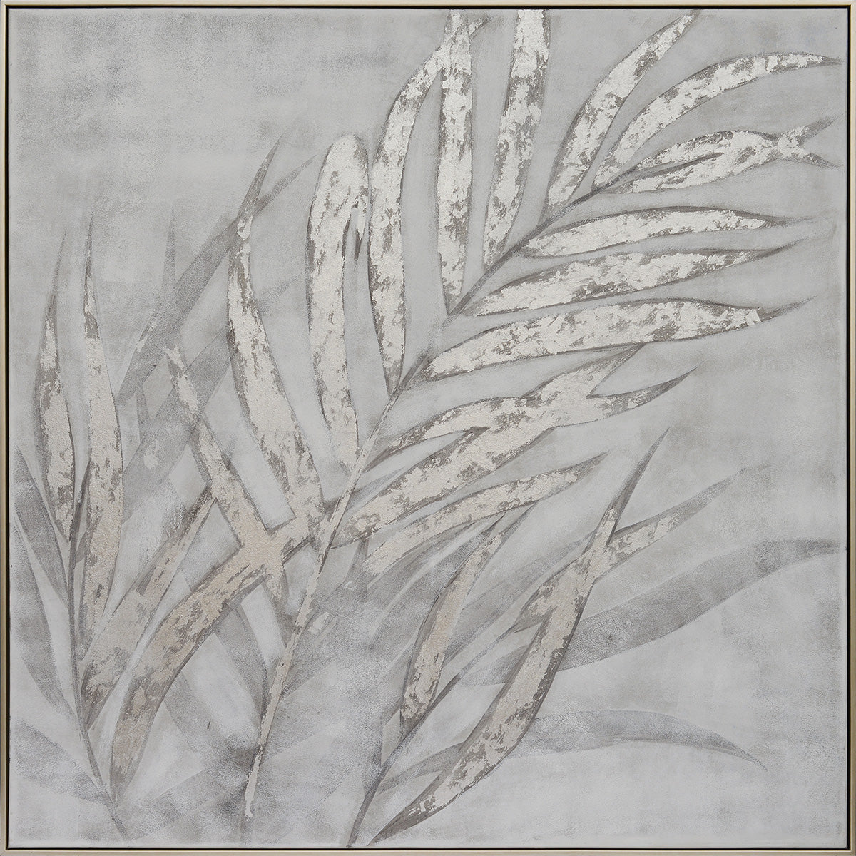 Silver Leaves Hand-Painted Canvas Artwork Oil Painting 50 x 50 - Framed