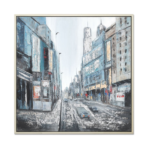 Modern City Hand-Painted Canvas Artwork Oil Painting 40 x 40 - Framed - Art - - Greathouse