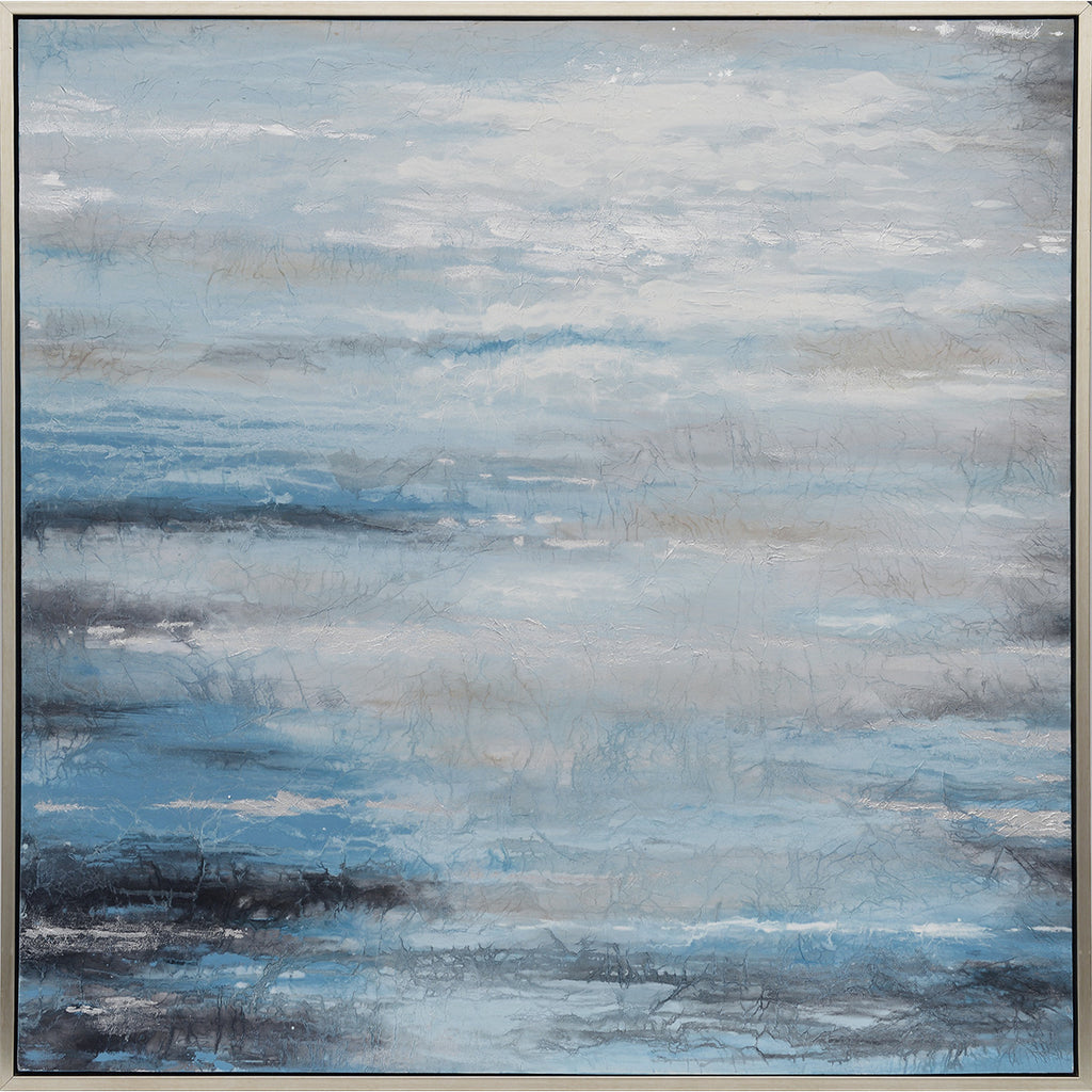 Blue Morning Hand-Painted Canvas Artwork Oil Painting 50 x 50 - Framed - Art - - Greathouse