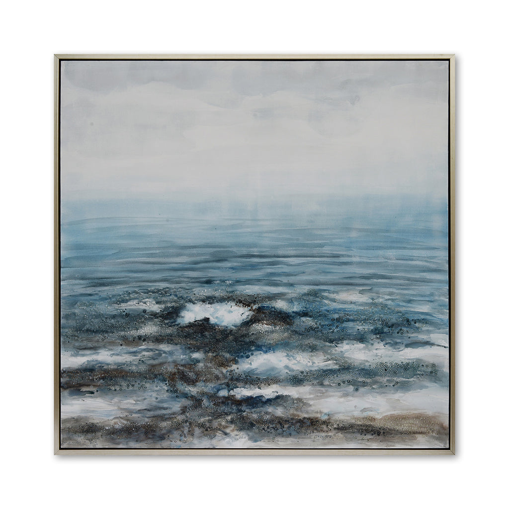 Nordic Waves Hand-Painted Canvas Artwork Oil Painting 48 x 48 - Framed - Art - - Greathouse