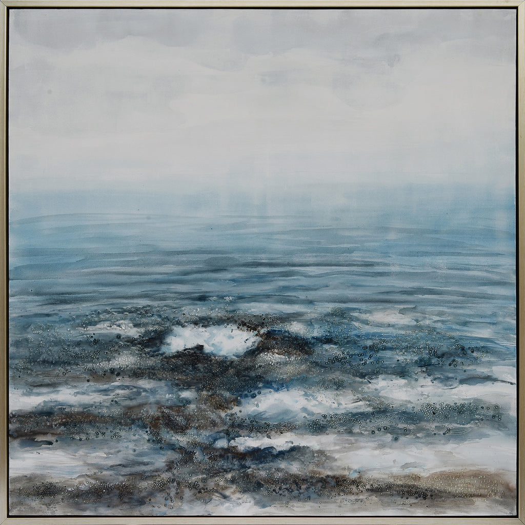 Nordic Waves Hand-Painted Canvas Artwork Oil Painting 48 x 48 - Framed - Art - - Greathouse